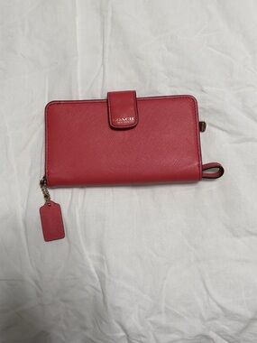 Coach Pink Leather Zip-Around Wallet Wristlet